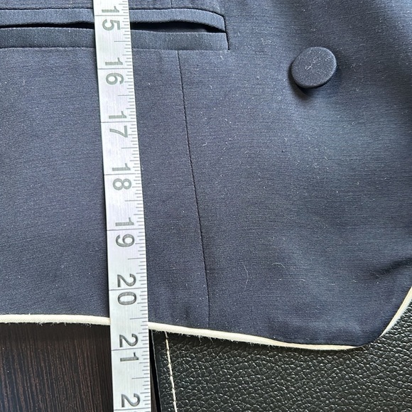 Frame Denim Piped Cropped Double Breasted Blazer Slit Cuff Navy Blue Sz 8 - Picture 16 of 16